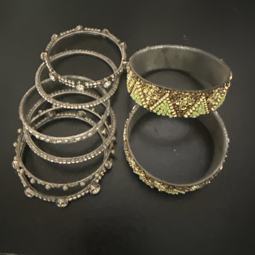 Indian Pakistani Bridal Bangle Bracelet Set Green Gold Tone Rhinestone Jewelry
